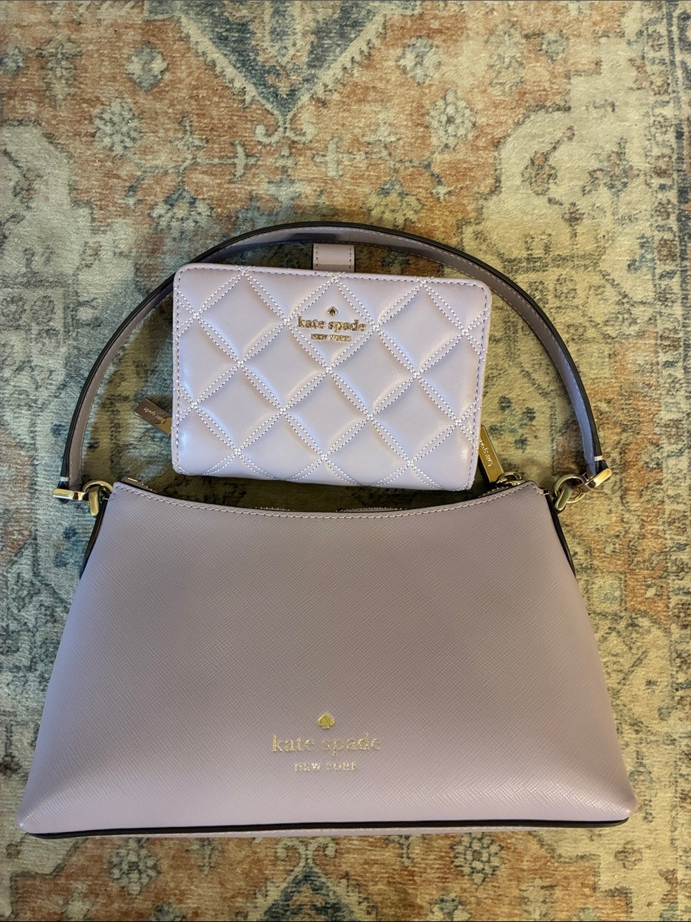 kate spade lavender quilted wallet with‎ matching lavender saffiano shoulder bag